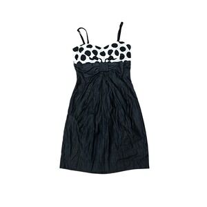 2000s Rue 21 Black White‎ Polka Dot Bow Denim Fit Flare Dress Women's Small